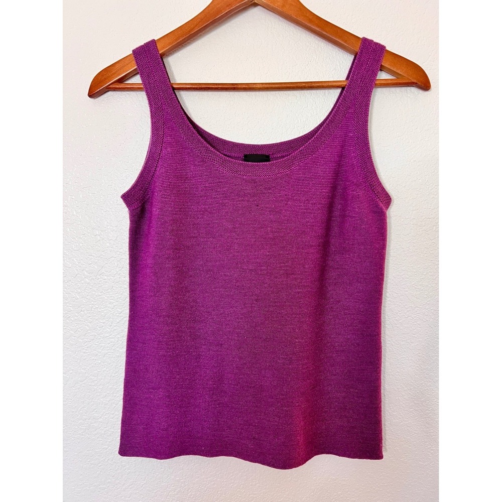 Eileen Fisher Petite Knit Tank Top Merino Wool Magenta Minimalist Capsule Small